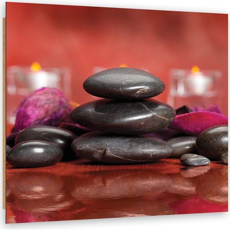 Quadro deco panel, Zen pietre su uno sfondo rosso - 60x60 (1/5)