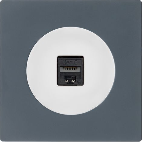 Prise RJ45 CAT6 blanc glossy DOM + plaque simple blue grey (1/5)