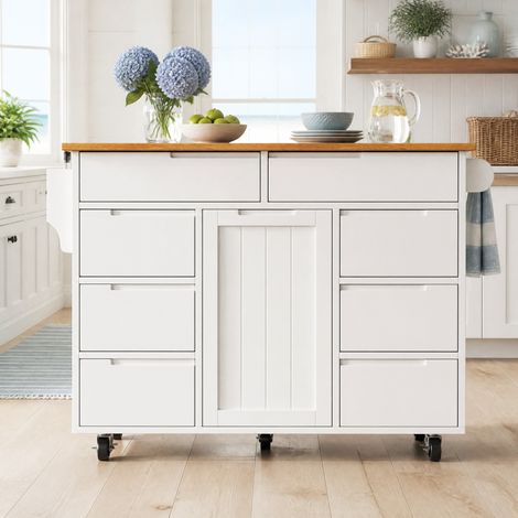 Isola cucina 122x74,5x91,5 cm in MDF bianco con contenimento per cucina FloraGrace (1/5)