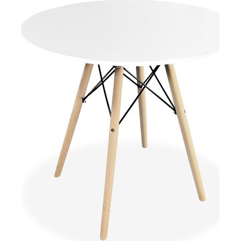Table Ronde de Salle à Manger ou de Cuisine Finition Blanche modèle Malmö, mélamine, 80 cm (Longueur) x 80 cm (Largeur) x 75 cm (Hauteur) (1/5)