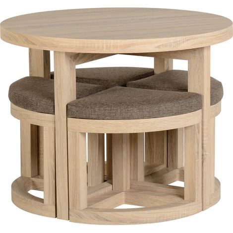 Cambourne Stowaway Dining Set Table With 4 Brown Fabric Chairs Oak Foil Veneer (1/5)