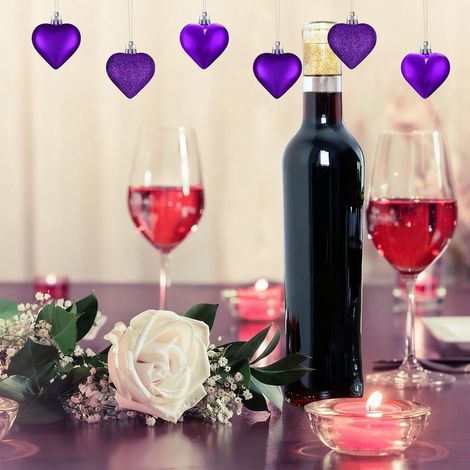 Ornement En Forme De Cœur - Plastique - Pour Arbre De Noël Mariage Anniversaire - 12 Pièces - Violet (1/5)
