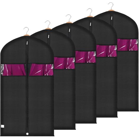 Housse Costume Homme 60x110cm Tissu Oxford Housse Vetements à Suspendre 2 Fenêtres Transparentes pour Voyager et Ranger Costumes Chemises 5PCS (1/5)