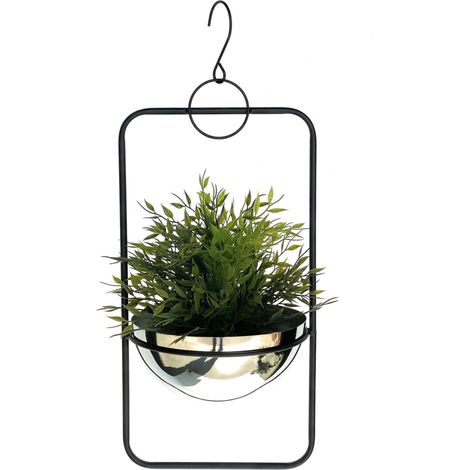 DanDiBo Blumenampel Innen Metall Wand Hängepflanzen 54 cm 96083 M mit Topf Silber Pflanzenhänger Blumenhänger Topfhänger Blumen Blumentopfhänger Hängetopf