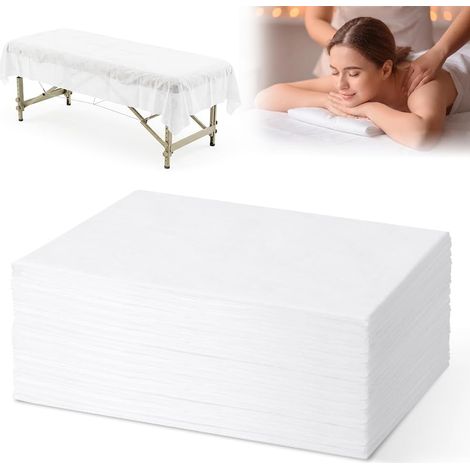 Drap Jetable Table Massage, 25PCS 80180cm Drap de Lit Jetable Non Tissé, Imperméables Housses de Protection pour lit de Massage, Résistantes à l'huile, pour salons de beauté, tatouages, voyages (1/5)