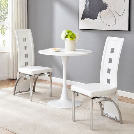 Sedie da pranzo set 2 in PU bianco e metallo OKMYHOME (1/5)