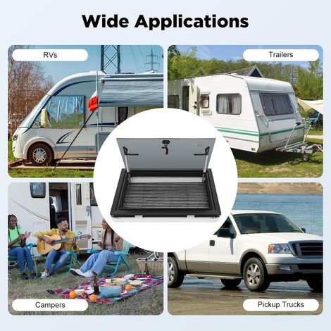Fenêtre Basculante pour Camping-Car, Fenêtre Latérale Baie Projetable 65° Avec Moustiquaire Intégrée, Verre Trempé Noir Pour Caravane Van Fourgon Pickup, Verrouillage Intérieur Sécurisé, 60X45Cm (1/5)