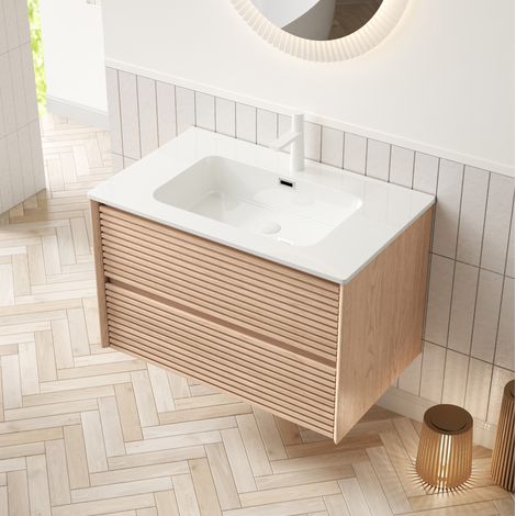 Meuble salle bain 81 cm vasque céramique noyer HAVRYA (1/5)