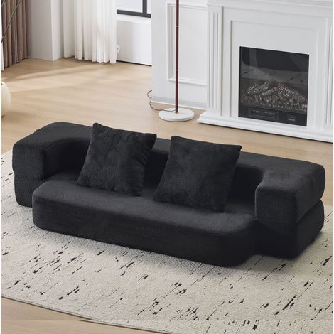 Divano letto 2 posti 190x102x42 cm in tessuto nero, salvaspazio per soggiorno moderno FloraGrace (1/5)