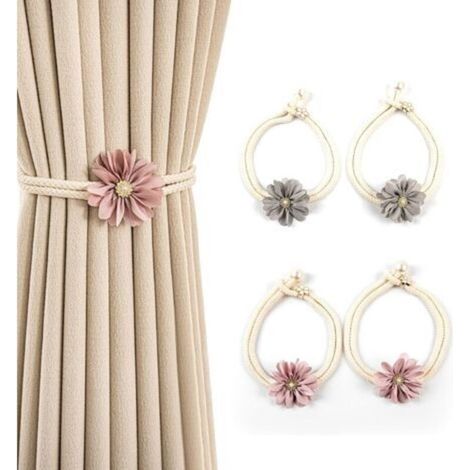 Embrasse Rideau, 4 Pièces Attache Rideau, Cadre de Rideau, Extensible, Gris et Rose Attache Rideaux, Attaches de Rideaux Réglables, pour Salon, Jardin