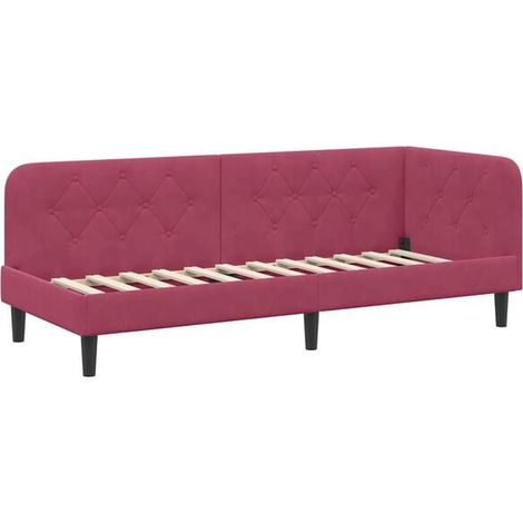 Cadre de lit d'angle couleur bordeaux, 80 x 200 cm, velours. (1/5)