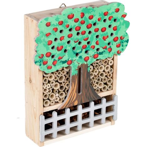 Insektenhotel natürliche Materialien Insektenhaus aus Naturholz Wetterfest Marienkäfer Bienen, Holz Apfelbaum Design, LxBxH 24x7x30 cm (1/5)