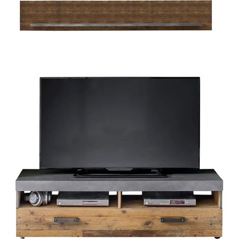 Ensemble meuble TV et étagère murale décor bois vieilli- LINDA (1/5)