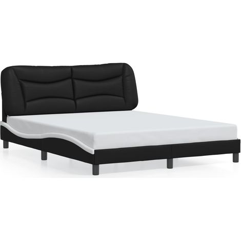 Lit double,Lit adulte,Cadre de lit sans matelas Hvar noir et blanc 160x200 cm similicuir CFW7219303 (1/5)