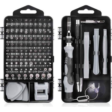 Kit de destornilladores de precisión 115 en 1, herramientas de reparación magnéticas portátiles para ordenadores/portátiles/iPhones/gafas/relojes/teléfonos inteligentes (gris), AAFGVC (1/5)