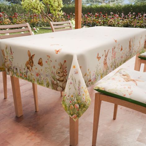 Nappe Anti-Taches Rectangulaire (140 x 300 cm) Couvre-Table de Cuisine, Motif Jardin, X14 Places (1/4)
