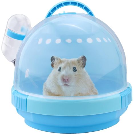Cage de transport bleue portable pour hamster avec biberon et poignée, cage de transport respirante pour cochon d'Inde, cage de transport pour petits animaux (1/5)