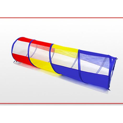 Spieltunnel für Kinder, aus faltbarem Polyestergewebe, Krabbel-Lerngerät für Babys, für den Gebrauch zu Hause und im Freien, rot, gelb und blau. (1/4)