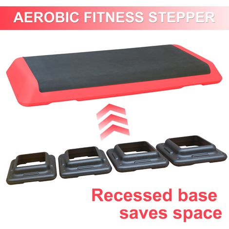 Step aeróbico ajustable 109,2x40,6x20,3 cm ABS rojo, 3 alturas, MEUBLIV (1/5)