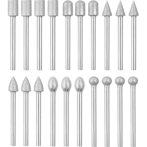 Lot de 20 fraises diamantées pour meulage Dremel - Avec tige de 1/8" - Pour verre, céramique, sculpture, meulage, polissage (1/5)