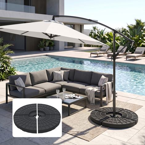 Lest de base pour parasol en 4 parties, remplissable d'eau (52 litres), de sable (60 kg) ou de sable mixte (70 kg) pour une base en croix, noir (1/5)