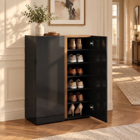 Meuble à chaussures 6 niveaux fermeture douce sans poignées noir HAVRYA (1/5)