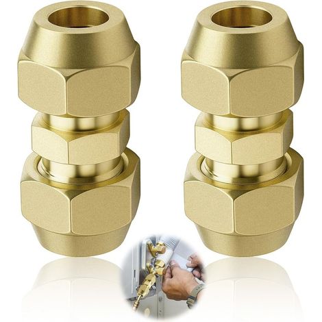 2 Raccords De Climatisation 3/8", Diamètre du tube en cuivre 9,52 mm, Double Embout pour Tuyaux En Cuivre, Rallonge De Tuyau En Cuivre Joint Double, pour Climatisation Sans Soudur (1/5)