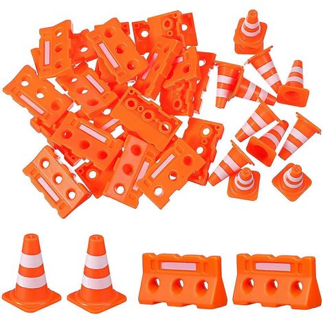 Lot de 24 mini panneaux de signalisation, mini cônes de signalisation, mini barrière de sécurité en plastique, jouet éducatif pour enfants-3.50X2.00X1.00CM-Orange