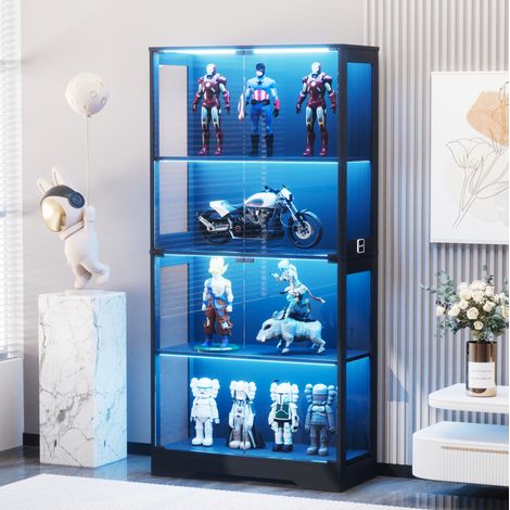 meuble rangement vitrine 80 cm verre noir lumineux OKMYHOME (1/5)