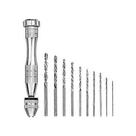 Mini Hand Drill with 10 Micro Twist Drill Bits 0.8mm-3.0mm Twist Drill Bits Mini Micro Hand Drilling Tools For Model Walnut Amber Olive Nut (1/5)