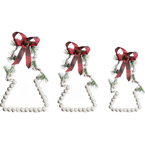 Set of 3 Christmas Decorations White Fir Wood LED Light Hanging Christmas Tree Handmade Traditional KYVESI (1/5)