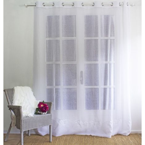 Homemaison – Voilage brodé 300x240 cm – Voile sablé 100% polyester – 8 oeillets inox diamètre 4 cm – Finition ourlet