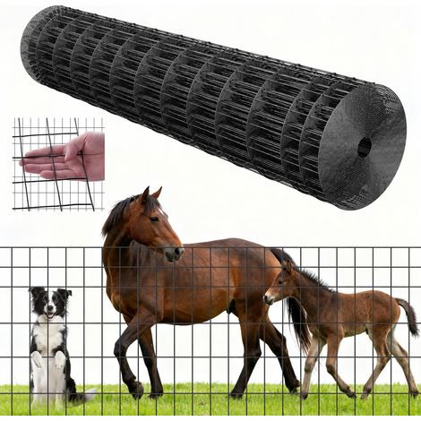Grillage Métallique Noir Maille 5 x 10 cm Rouleau Grillage Clôture à Moutons Soudé Fil en Fer Galvanisé Revêtement Vinyle PVC 122 cm x 15,2 m Calibre 14 pour Jardin Enclos Cage Animaux Ranchs (1/5)