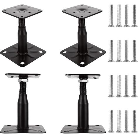 Lot de 4 Pied de Poteau Reglable 100 à 150 MM Support de Poteau Reglable Support Poteau Bois Galvanisé avec Vis 75 x 95 mm Embase Pied de Poteau Vissé pour Terrasses, Abris, Gazebos (1/5)