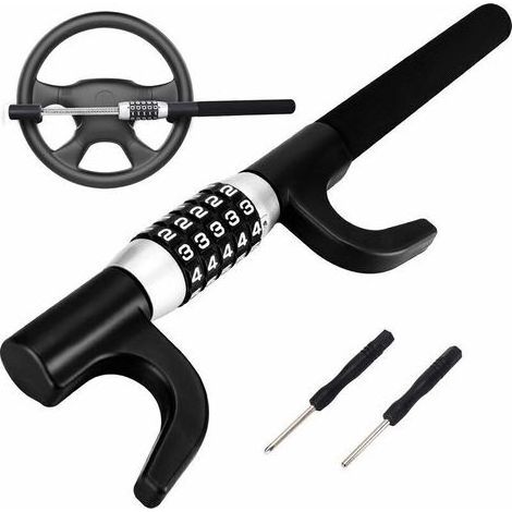 Bloque volant antivol voiture – Serrure à combinaison sans clé – 100 000 combinaisons – Dimensions réglables 15,5 à 38 cm – Protection airbag