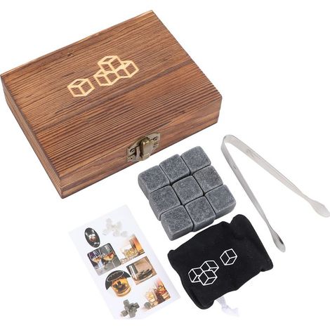 Pierres de refroidissement pour whisky, coffret cadeau avec pince et boîte de rangement, noir portable multifonctionnel (1/5)