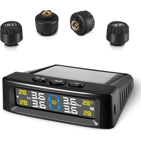 Système Surveillance Pression Pneus TPMS Solaire Étanche IPX7 Écran LCD Couleur 4 Capteurs Externes Plage 0-5 Bars Compatible Voiture Camping-car Camion (1/5)