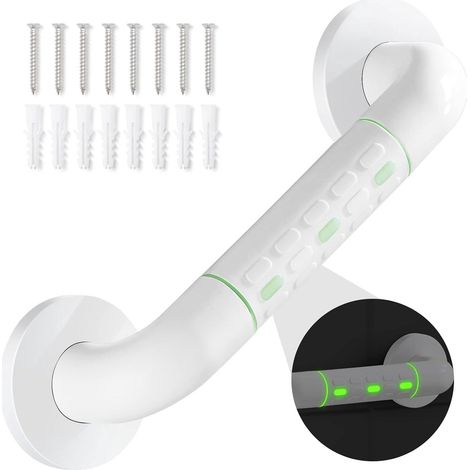 Barre d'appui WC et douche antidérapante, rampe de maintien salle de bain avec anneau LED et bride couverte, longueur 50 cm (1/5)