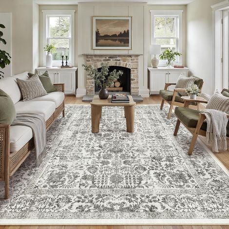 Vintage Tapis Salon 240x300cm Noir Lavable en Machine Rug Chambre Adulte Grand Rugs,Descente de Lit, AntidéRapant Carpet,Interieur Doux Poil Ras,Salle a Manger Carpets,Bureau (1/5)
