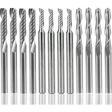 Nutfräser, 12 Stück, Hartmetallfräser, 4 Stück 1/8" für CNC-Fräsen, zweischneidige Werkzeuge + 8 Stück einschneidige Fräser (2 Typen) für Nylon, Harz, ABS, Acryl, PVC (1/5)