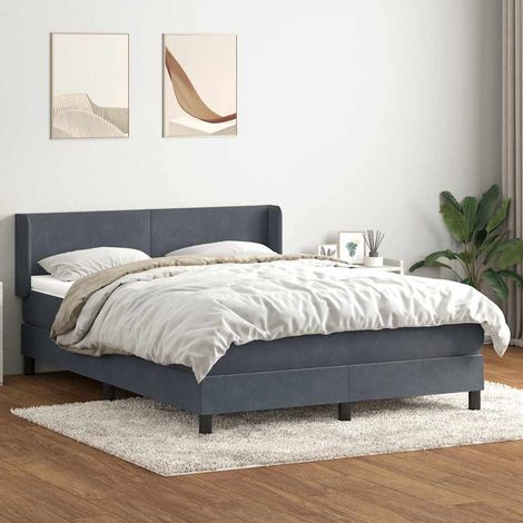 Cama box spring con colchón terciopelo gris oscuro 160x210 cm (1/5)
