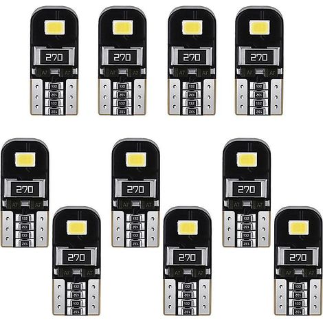 Ampoules LED T10 Canbus 12V blanches pour éclairage intérieur de voiture