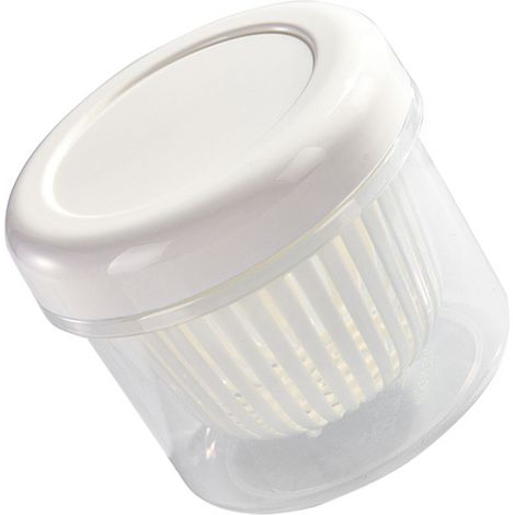 Boîte de rangement multifonction ronde et transparente avec panier d'égouttage pour oignons, gingembre et ail. (1/5)