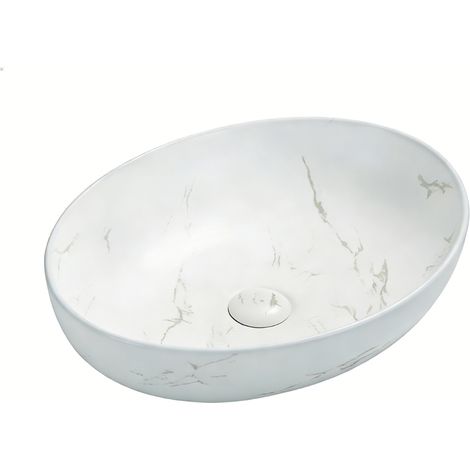 Vasque à poser ovale -52 x 39,5 cm -Blanc mat marbre -CANDY (1/4)