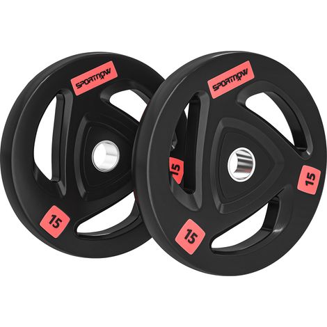 SPORTNOW juego de 2 discos de pesas olímpicos 15 kg, agujero 50 mm, de hierro fundido, recubierta de goma, para mancuernas y barras, casa, gimnasio