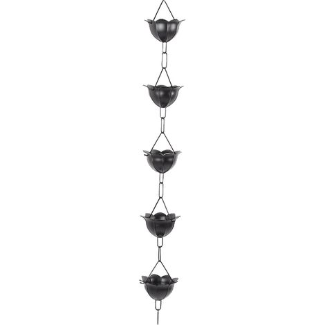 Chaîne de pluie décorative de 1 m (3,3 pi) pour gouttières extérieures, en alliage d'aluminium noir. (1/5)