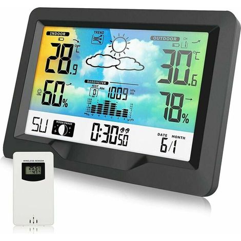 Station Météorologique Sans Fil - Capteur Extérieur 100 M - Affichage Température Humidité Pression Atmosphérique Prévision Météo - 1 Pièce (1/5)
