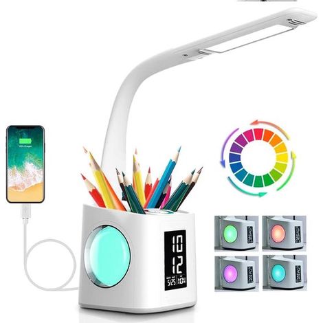 LED-Schreibtischlampe mit Augenschutz,USB-Ladeanschluss,Umgebungslicht für die Nacht,Stift-/Bildschirmhalterung,3-stufig dimmbar,10 W (1/5)