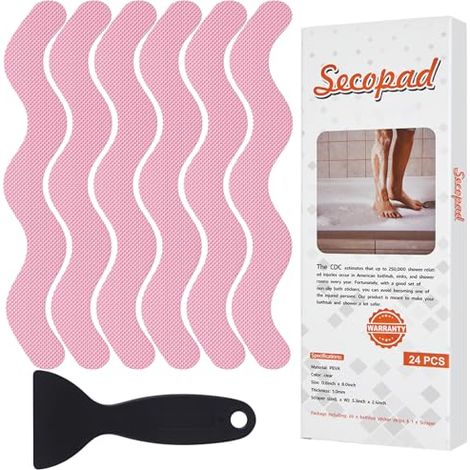 Autocollants de Douche antidérapants 24 PCS Bandes de Baignoire de sécurité Autocollants adhésifs avec grattoir de qualité supérieure pour escaliers de Douche de Baignoire (rose) (1/4)