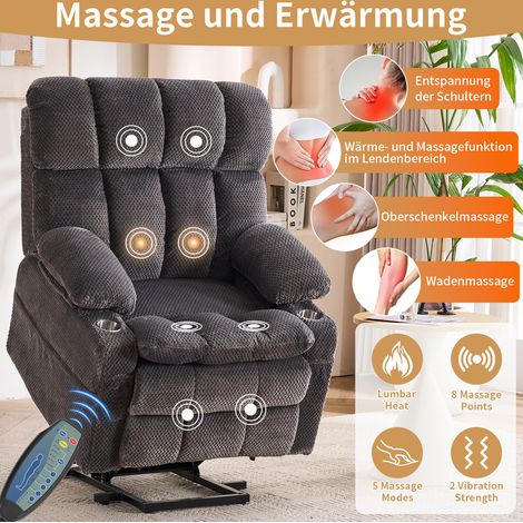 Fauteuil TV électrique multifonction avec double moteur et aide au releveur, tissu gris, siège individuel relax (1/5)